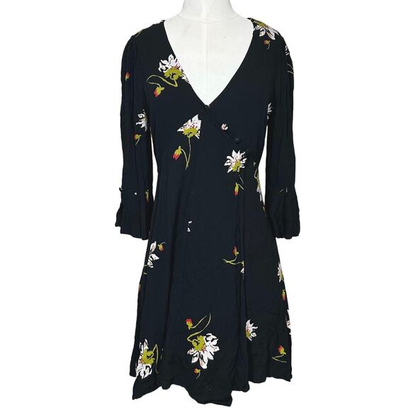 Free People Boho Floral Print Wrap Mini Dress "On My Side", XS - Picture 1 of 6